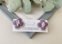 おはな刺繍イヤリング(パープル)