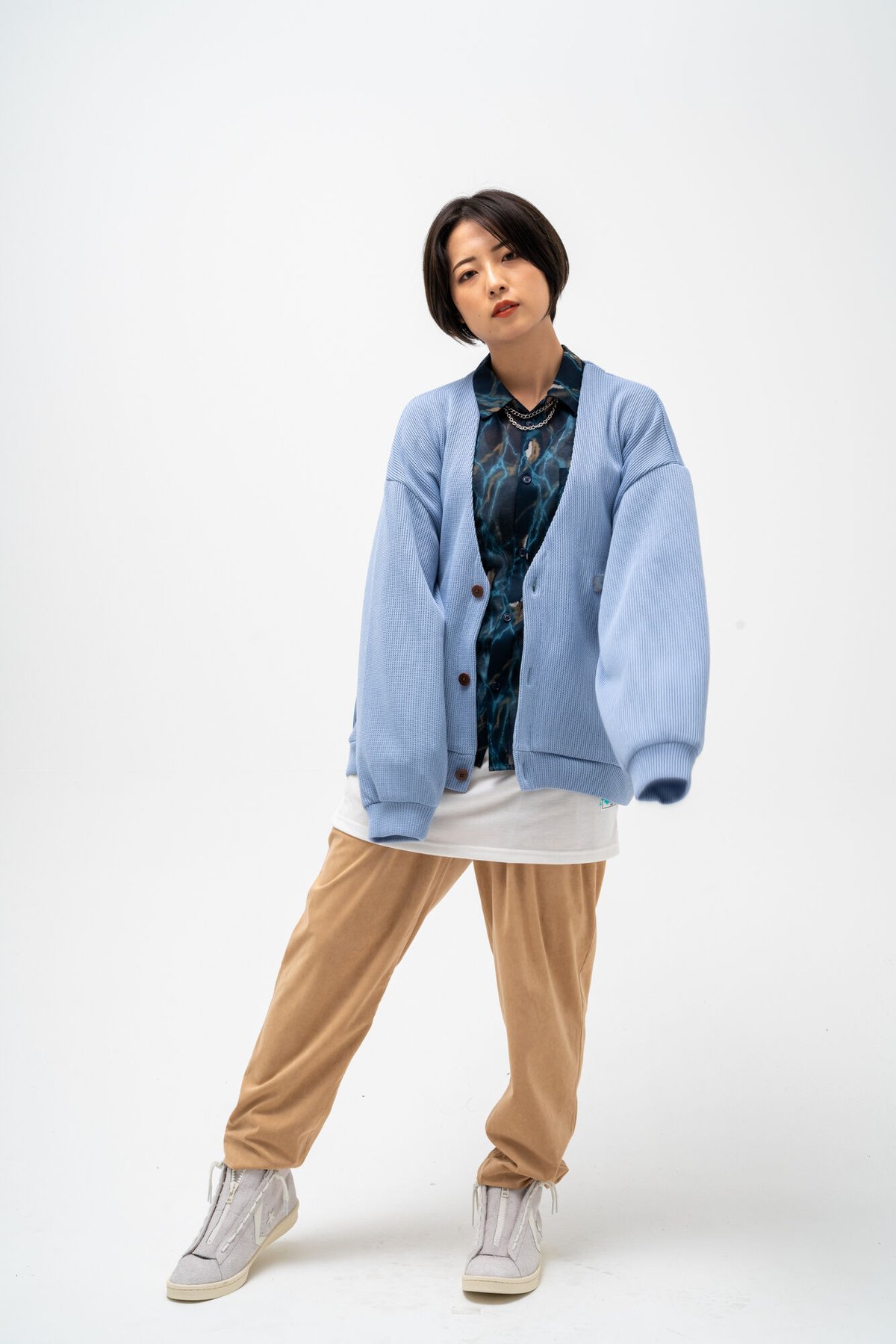 EFFECTEN エフェクテン /Double Windowpane Boucle Knit Cardigan-