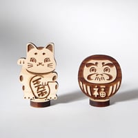 木の温もりの招き猫とだるまセット（熊野の檜製）