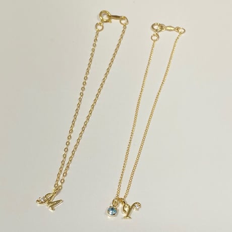 【イニシャルブレスレット(誕生石カラーストーン付き)】