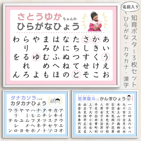【知育ポスター3枚セット / ひらがな・カタカナ・小1漢字】A4サイズ / データ