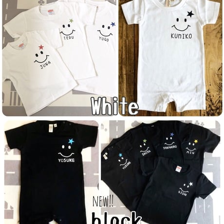 【名入れ＊スマイルＴシャツ＆ロンパース（ベビー・キッズ・レディース・メンズ）】