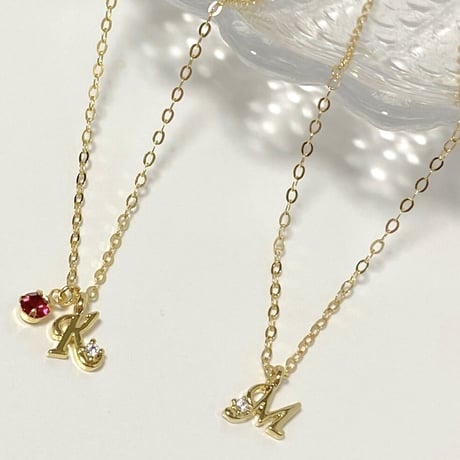 【 イニシャルネックレス(誕生石カラーストーン付き)】