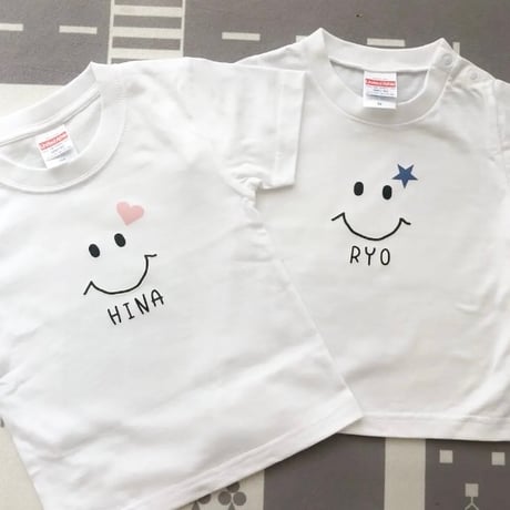 【名入れ＊スマイルＴシャツ＆ロンパース（ベビー・キッズ・レディース・メンズ）】