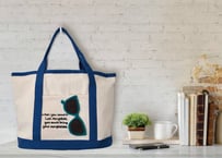 ジッパー付き大きめ丸底キャンバストートバッグ/サングラス刺繍WHxBL