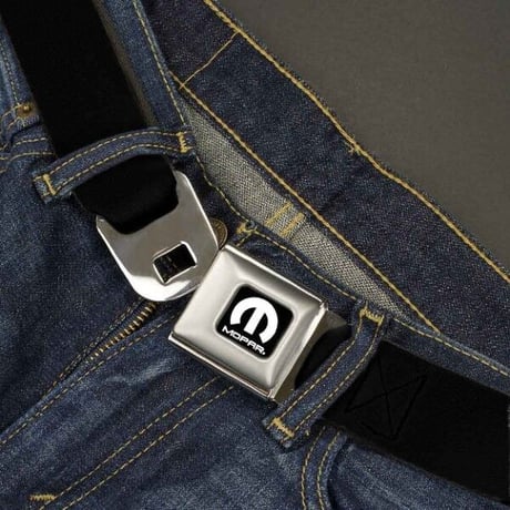 MOPAR Logo Full Color Black/White Seatbelt Belt - Black Webbing