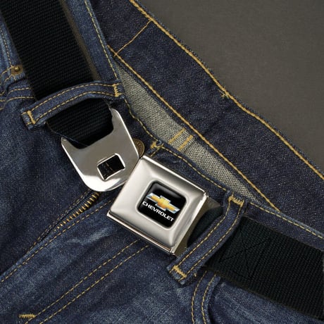 CHEVY BOWTIE FULL COLOR BLACK/GOLD SEATBELT BELT