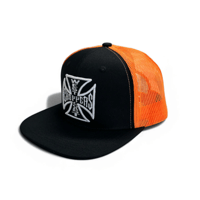 OG CROSS 6 PANEL FLATBILL HAT - BLACK/ORANGE