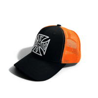 OG CROSS 6 PANEL TRUCKER HAT - BLACK/ORANGE
