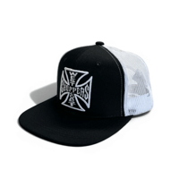 OG CROSS 6 PANEL FLATBILL HAT - BLACK/WHITE
