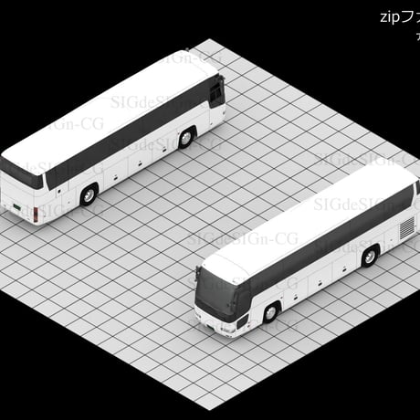[アイソメ30] 汎用デザインの観光バス白 PNG形式 全5枚zip圧縮