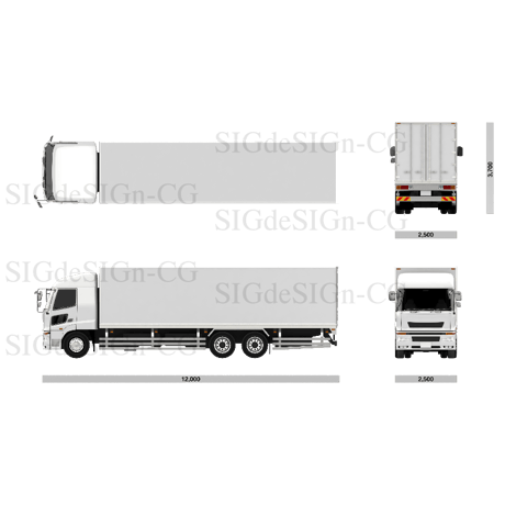25t大型トラック ４面図 6x2後2軸ドライバン[縮小版テスト販売]　透過チャンネルPNG