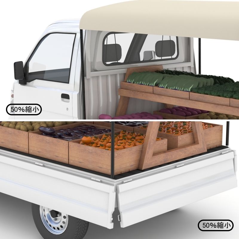 トラックの荷台に載せる行商用ケース、果物、野菜、鮮魚の移動販売 トラックの荷台に載せる行商用ケース、果物、野菜、鮮魚の移動販売