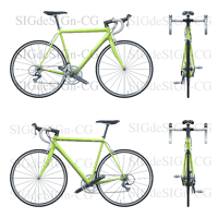 自転車 正投影 四面 ロードレーサー 黄緑　右側面 左側面 前面 後面