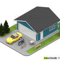 [アイソメ30] 住宅風景-ガレージ木造2台用カントリーテイスト 背景透過PNG2枚zip圧縮