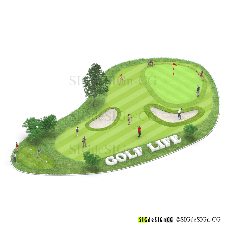 アイソメ30] ゴルフ風景ジオラマタイプ ホール01セット PNG画像