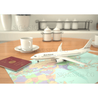 テーブル上の旅客機模型 パスポート