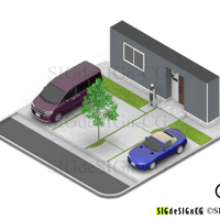 [アイソメ30] 住宅風景-シンプルモダンな家の駐車スペース 背景透過PNG2枚zip圧縮