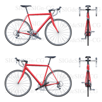 自転車 正投影 四面 ロードレーサー 赤　右側面 左側面 前面 後面