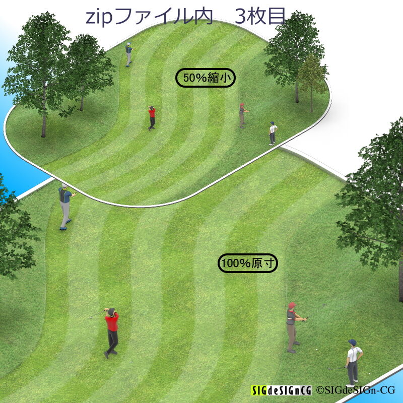 アイソメ30] ゴルフ風景ジオラマタイプ 基本4点セット PNG画像全4枚zip