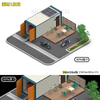 [アイソメ30] コンテナハウス バイクガレージ仕様 イラスト画像