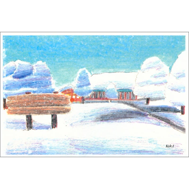 手すき紙の絵葉書（手描き絵画・イラストをプリント）No60085 雪