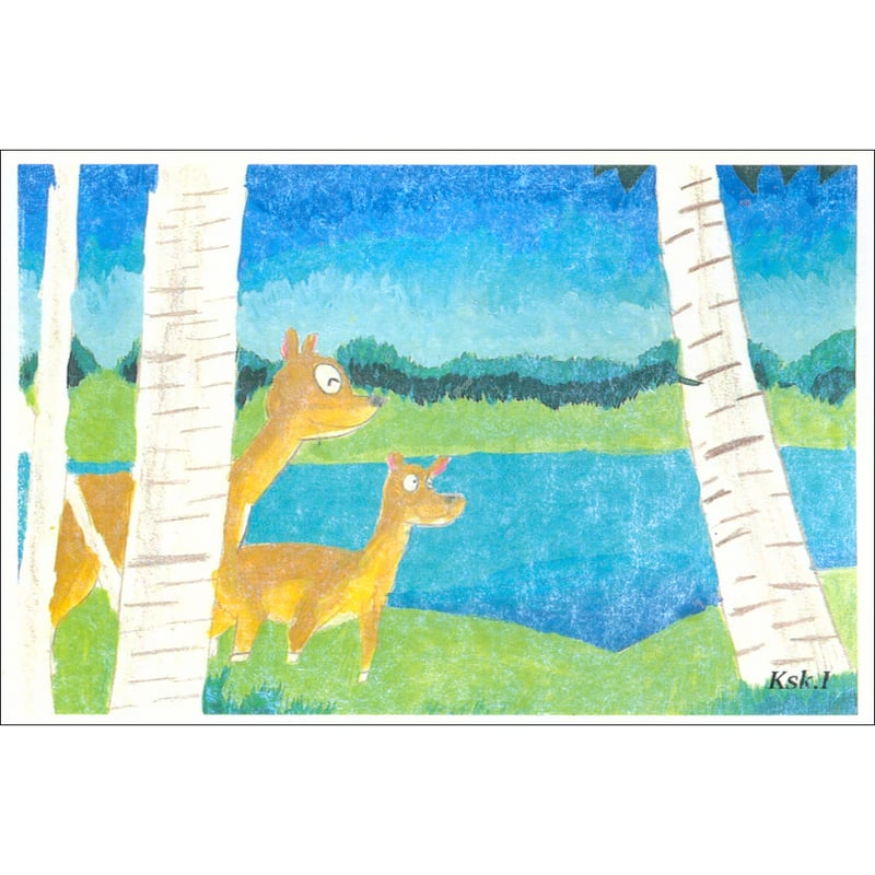 手すき紙の絵葉書（手描き絵画・イラストをプリント）No60114