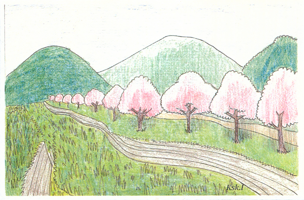絵画 。手描き【ぽかぽか暖かい春】 手すき紙の絵葉書（手描き絵画・イラストをプリント）No60115 桜