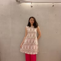 オーガニックコットン＆ブロックプリントのノースリーブクルティ桃花
