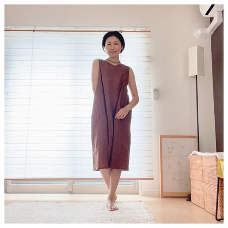 天然染めインドカディコットン　2WAYワンピース　ブラウン