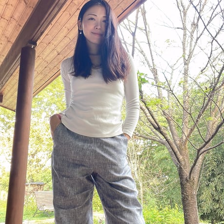 手織りリネン100%パンツ