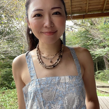 オーガニックコットンのブロックプリントワンピース２ バッククロス