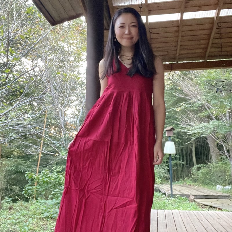 天然染めカディのインドコットンワンピース レッド | MANGALA ARATI