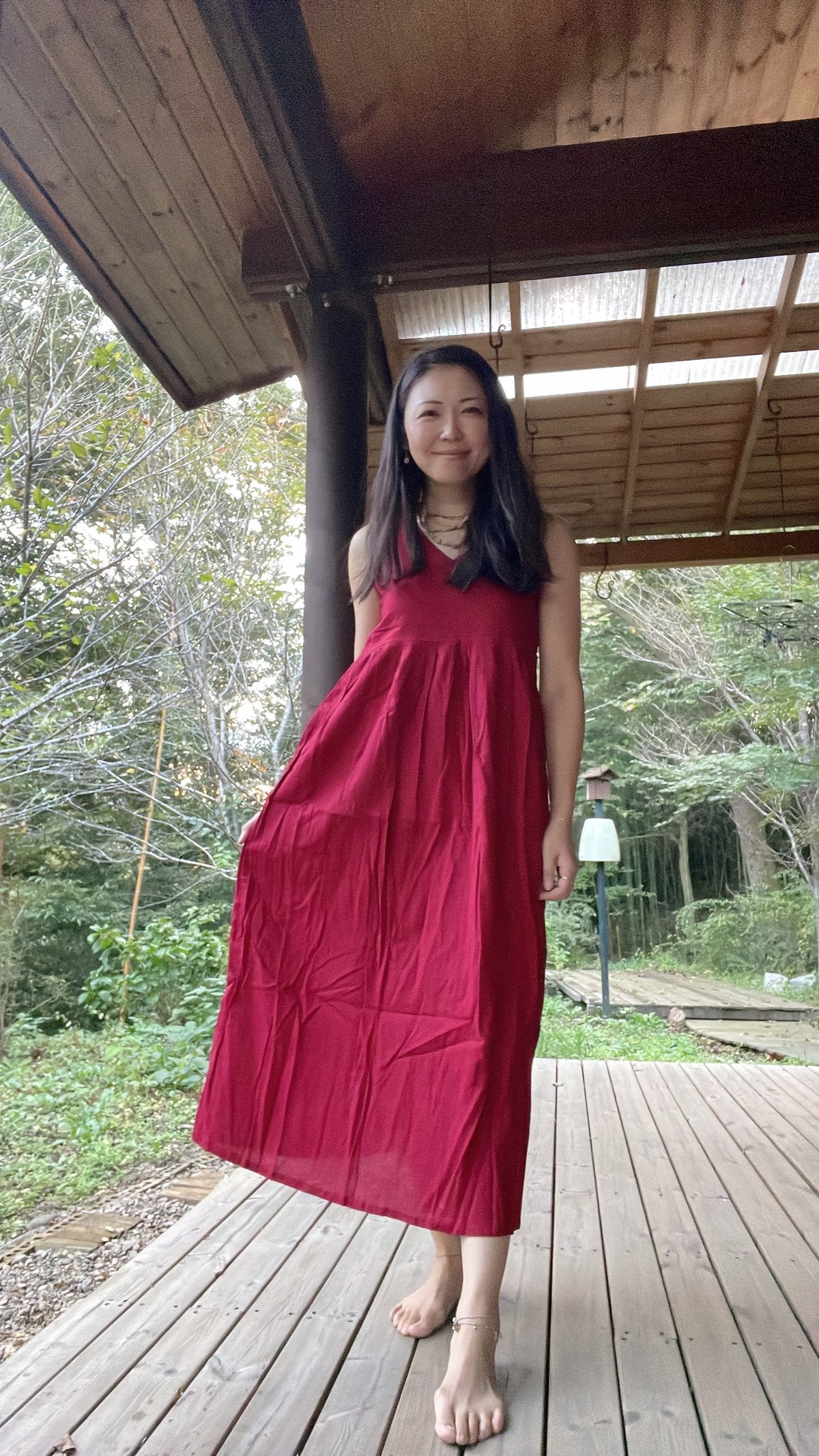 天然染めカディのインドコットンワンピース レッド | MANGALA ARATI