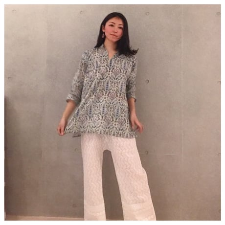 Rasa&youハンドメイドブロックプリントブラウスハーブ