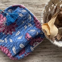 ブロックプリントポーチ　濃い青