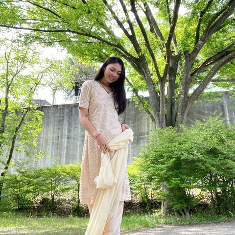 総刺繍ベージュクルタセット