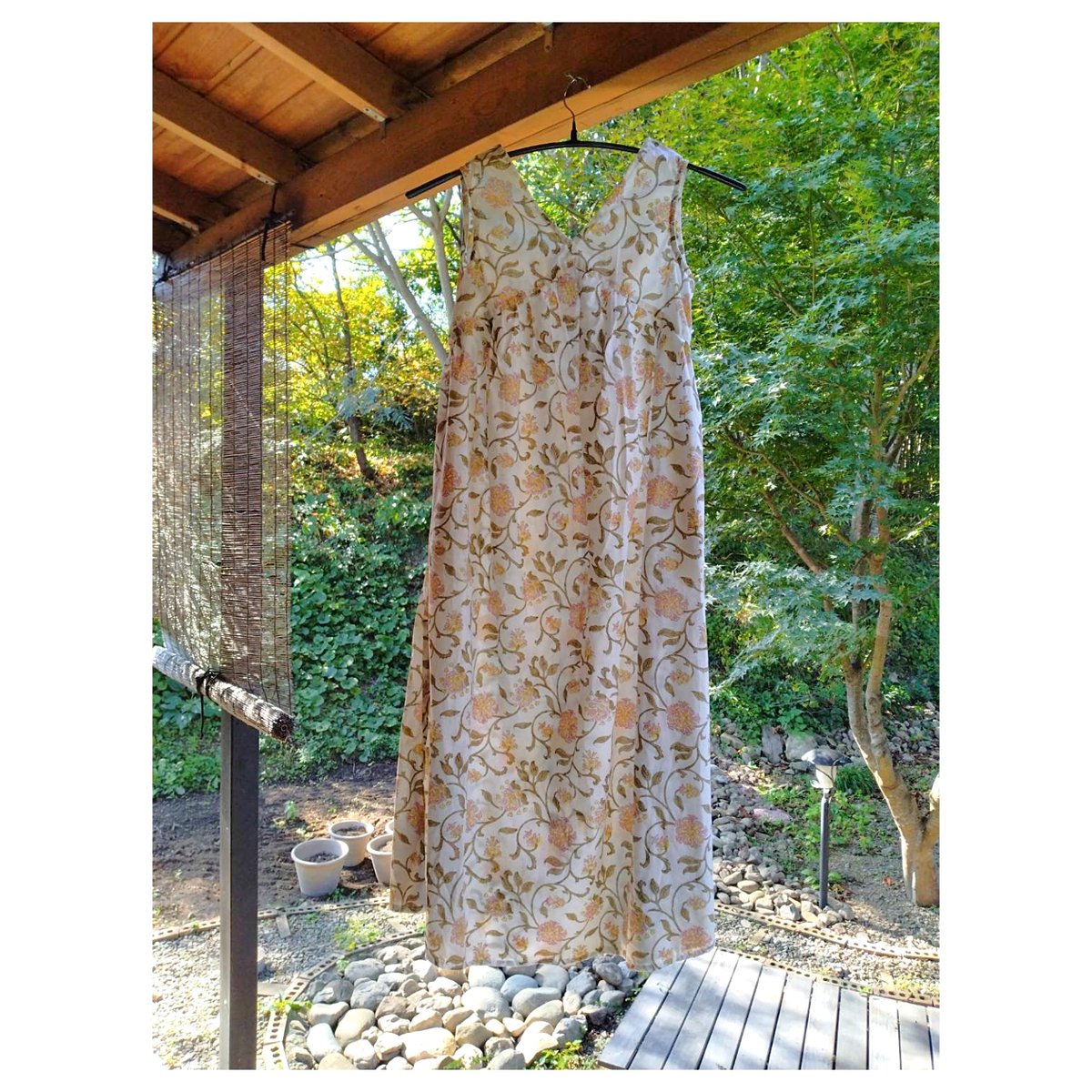 カディーアンドコー　ブロックプリントピンタックフロントオープンワンピース カディーアンドコー ブロックプリントピンタックフロント