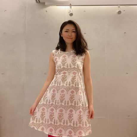 オーガニックコットン＆ブロックプリントのノースリーブクルティ桃花