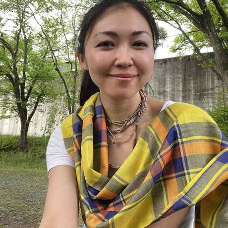 手織りチェック柄ストール 黄
