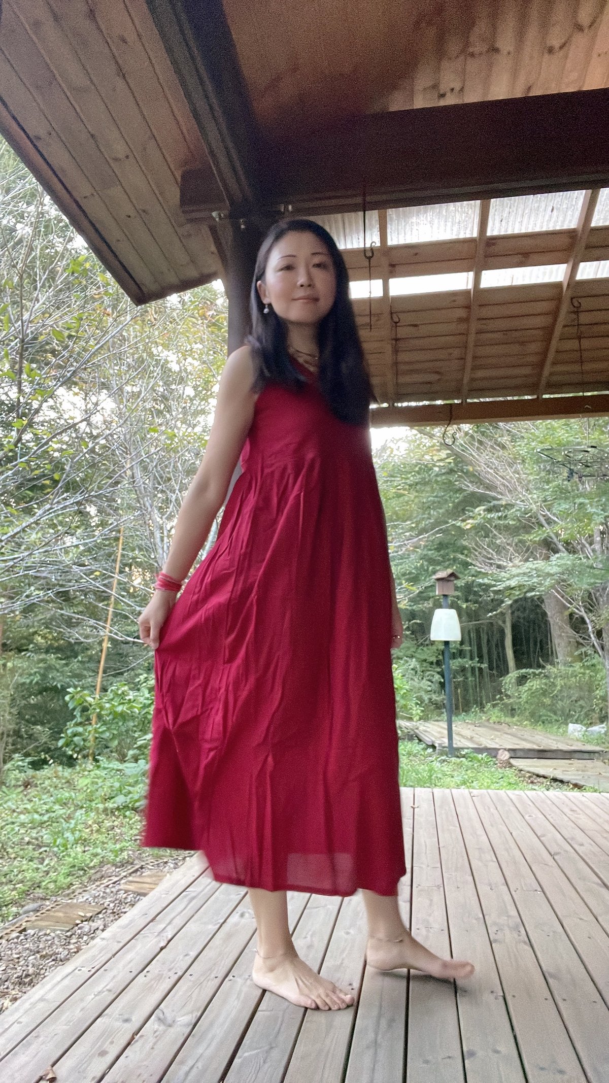 天然染めカディのインドコットンワンピース レッド | MANGALA ARATI