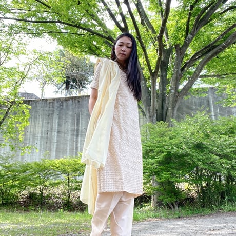 総刺繍ベージュクルタセット