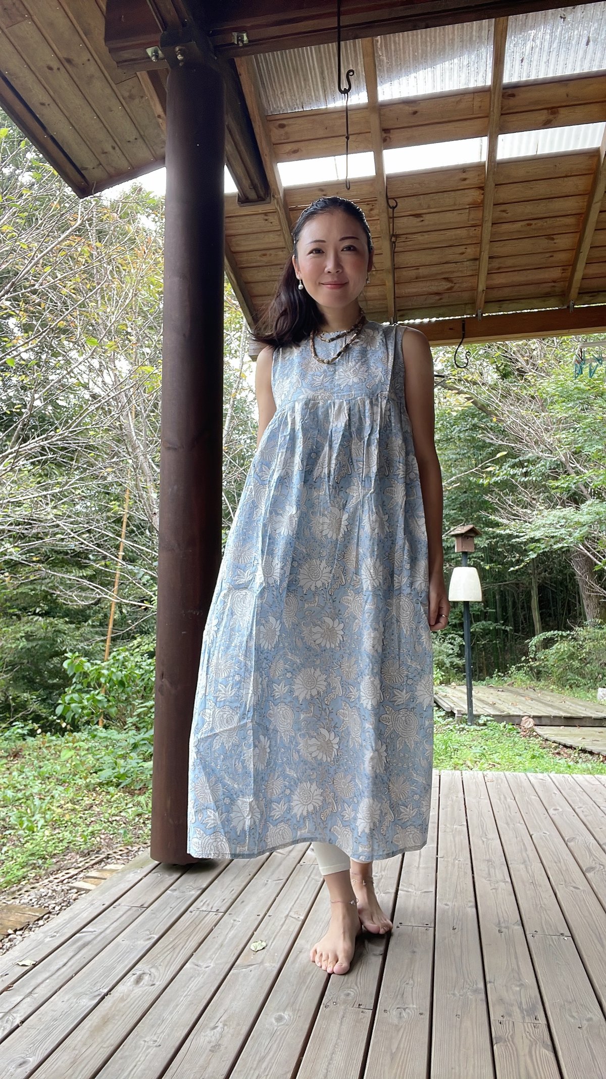 天然染めインドカディコットン/ブロックプリント ロングワンピース