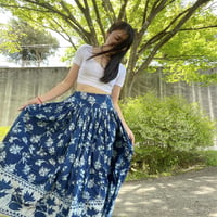 藍染インディゴのブロックプリントスカート