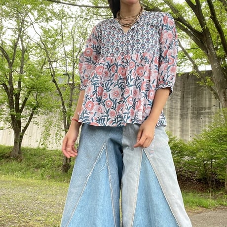 ブロックプリントブラウス 4