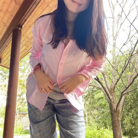 手織りユニセックス100%リネンシャツ/ブラウス