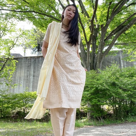 総刺繍ベージュクルタセット