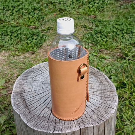 Dカン&ベルトループ付き 本革水筒ポーチ 保冷機能付きペットボトルホルダー モールシステム対応ポーチ ショルダー ヌメ革