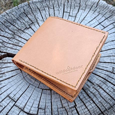 本革 二つ折り財布 ウォレットロープ用ハトメ穴付き ヌメ革 Bi-fold wallet