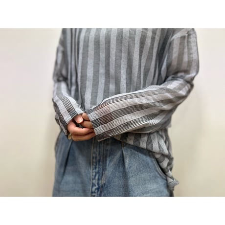 ストライプシアープルオーバー